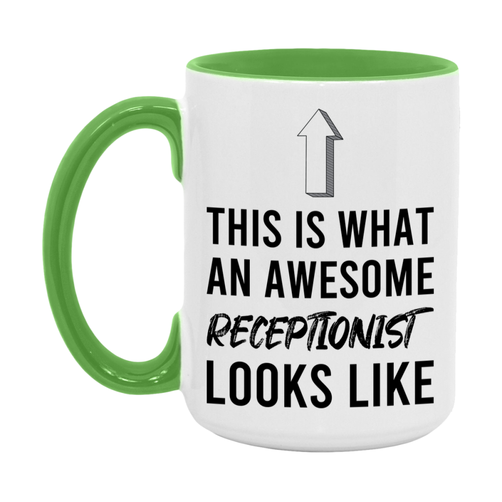 Funny Receptionist Mug - This Is What An Awesome Receptionist Looks Like - 11oz or 15oz Ceramic Coffee Cup - Novelty Gift for Receptionist Professionals
