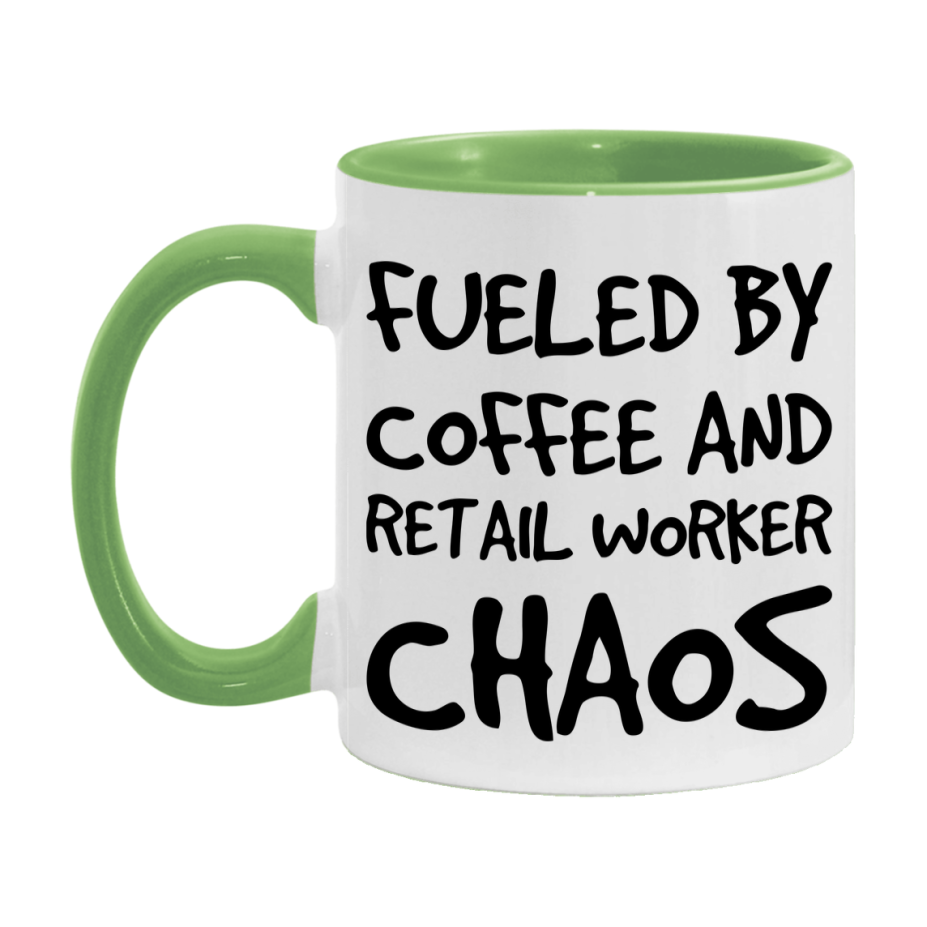 Fueled By Coffee And Retail Worker Chaos Mug - 11Oz Or 15Oz