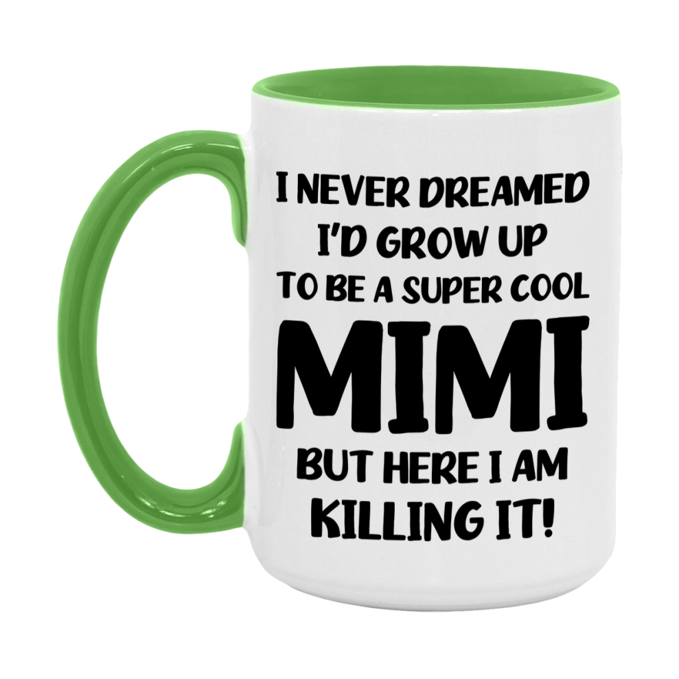 Funny Mimi Mug - "I Never Dreamed I'd Grow Up To Be A Super Cool Mimi" - White Ceramic Coffee Cup (11Oz Or 15Oz