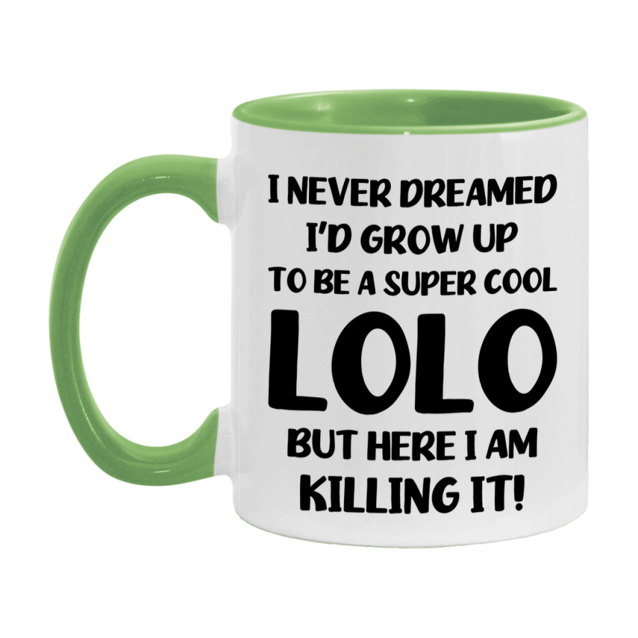 Funny Lolo Mug - "I Never Dreamed I'd Grow Up To Be A Super Cool Lolo" - White Ceramic Coffee Cup (11Oz Or 15Oz