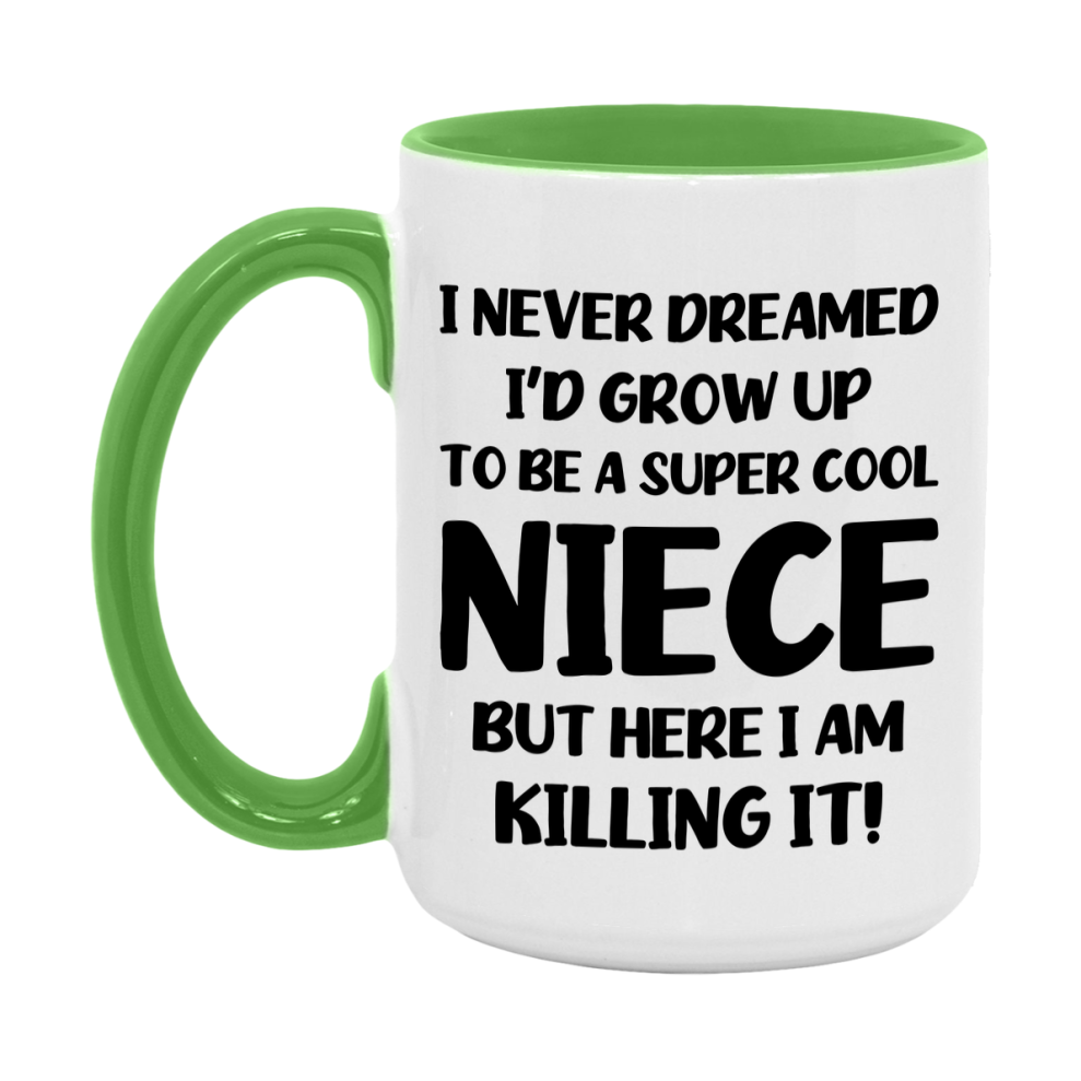 Funny Niece Mug - "I Never Dreamed I'd Grow Up To Be A Super Cool Niece" - White Ceramic Coffee Cup (11Oz Or 15Oz