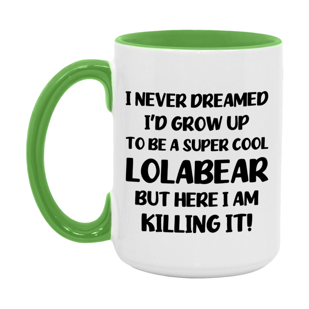 Funny Lolabear Mug - "I Never Dreamed I'd Grow Up To Be A Super Cool Lolabear" - White Ceramic Coffee Cup (11Oz Or 15Oz