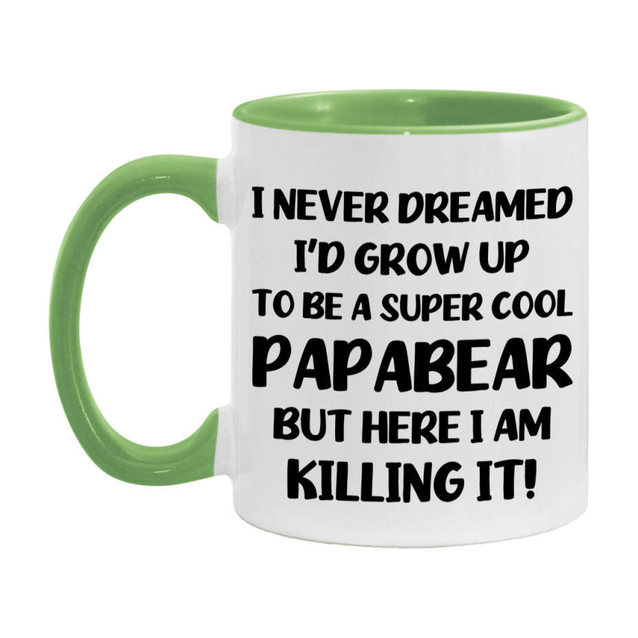 Funny Papabear Mug - "I Never Dreamed I'd Grow Up To Be A Super Cool Papabear" - White Ceramic Coffee Cup (11Oz Or 15Oz