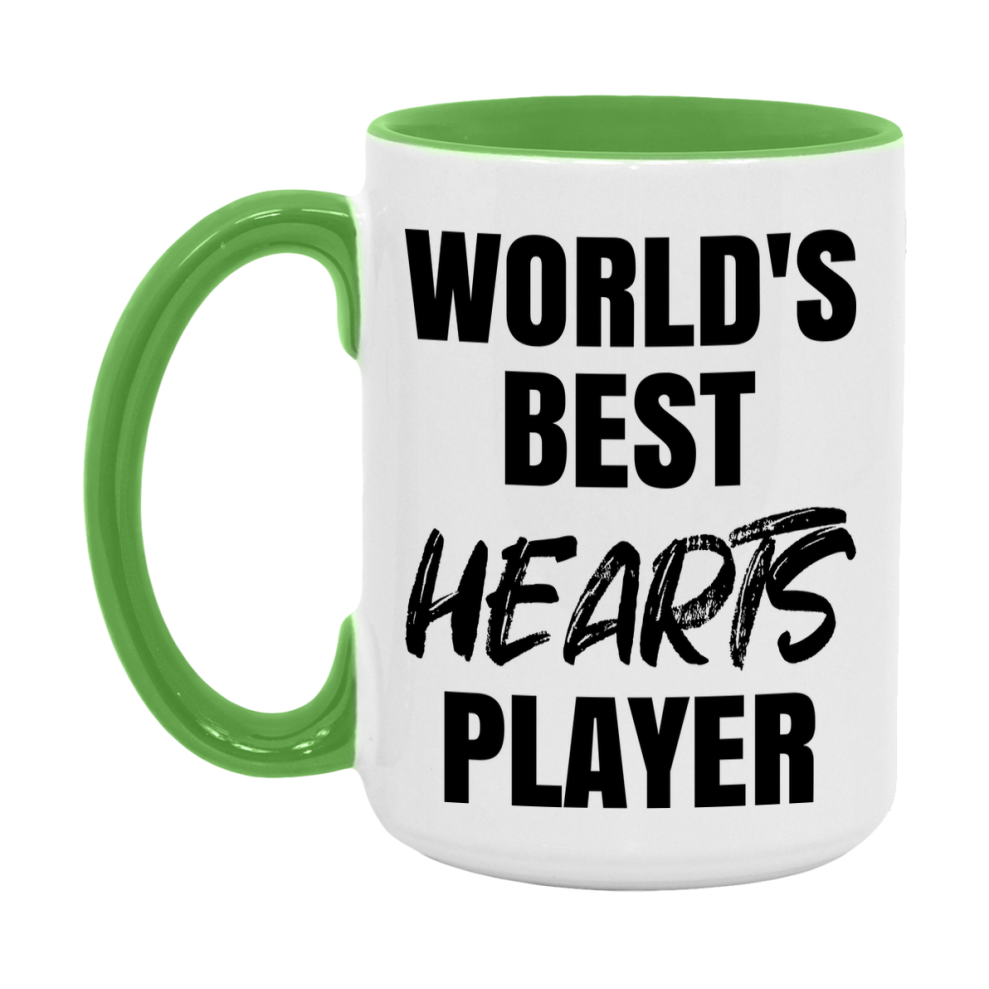 World's Best Hearts Player Mug, Funny Card Game Player Gift, 11Oz Or 15Oz White Ceramic Mug