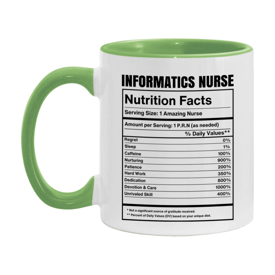Informatics Nurse Coffee Mug, Informatics Nurse Nutrition Facts, 11Oz Or 15Oz Ceramic Cup