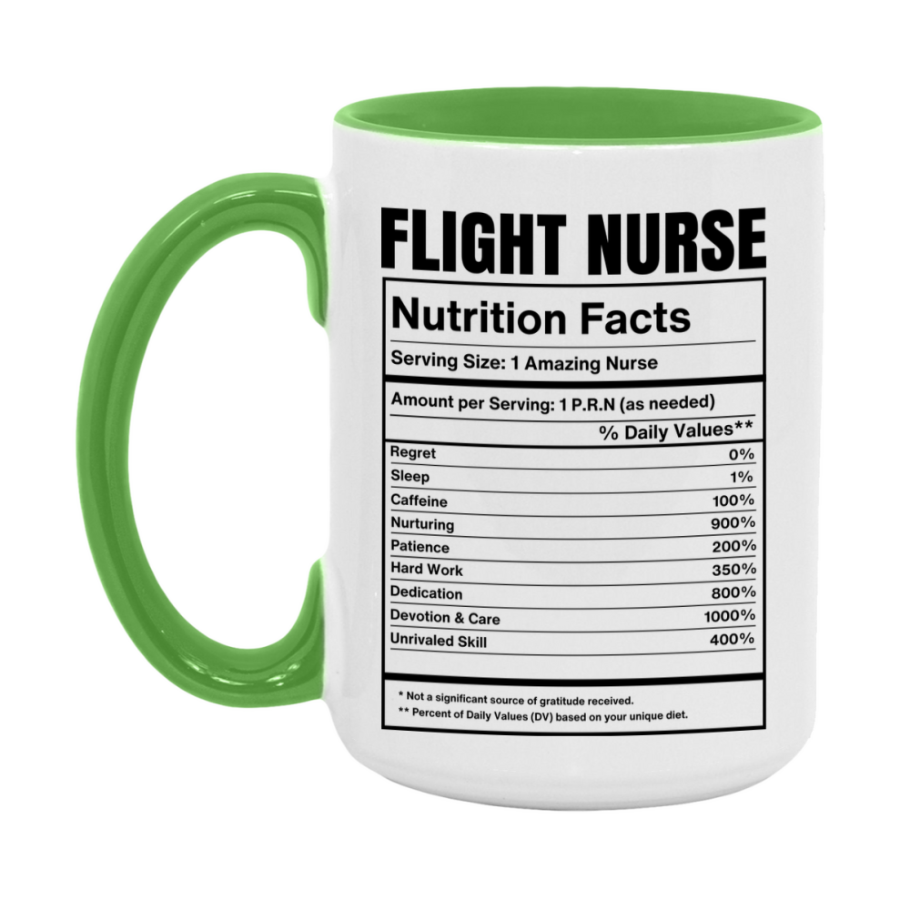 Flight Nurse Coffee Mug, Flight Nurse Nutrition Facts, 11Oz Or 15Oz Ceramic Cup