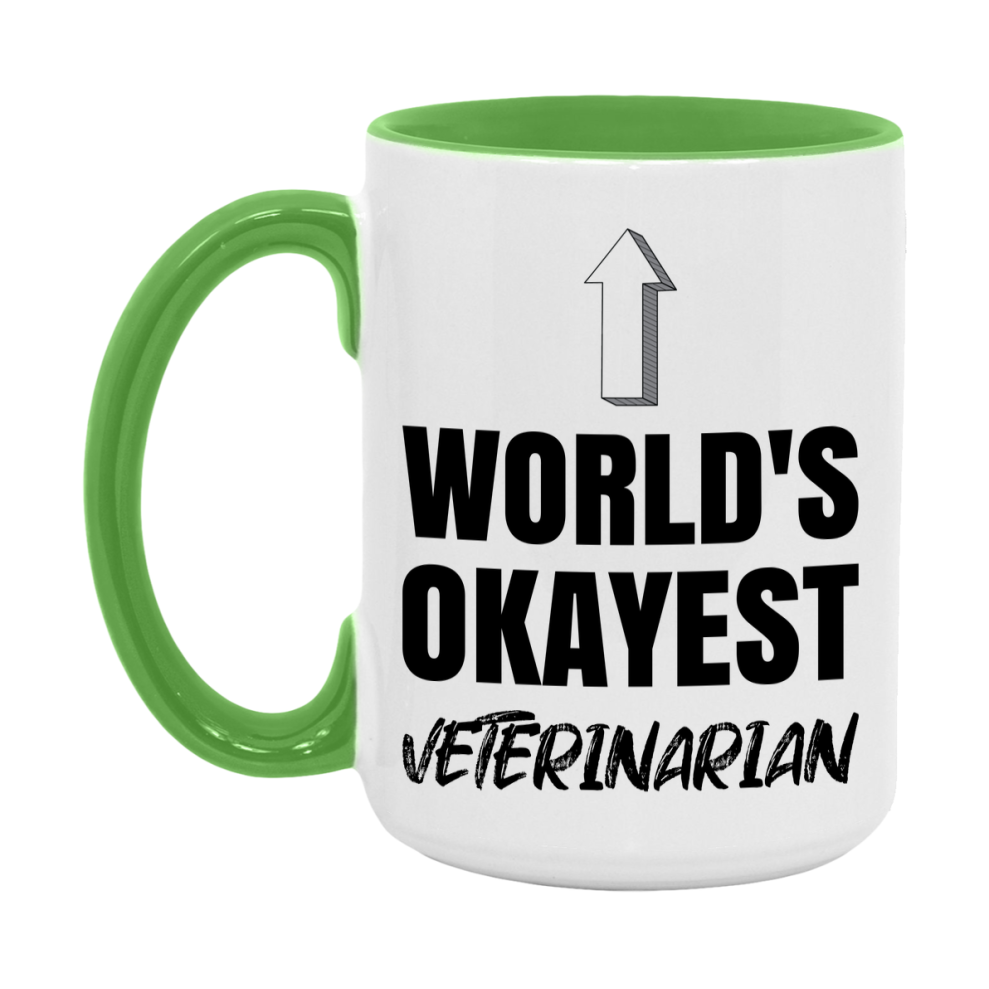 Funny Veterinarian Mug, World’s Okayest Veterinarian, 11Oz Or 15Oz White Ceramic Coffee Cup, Novelty Gift For Veterinarian