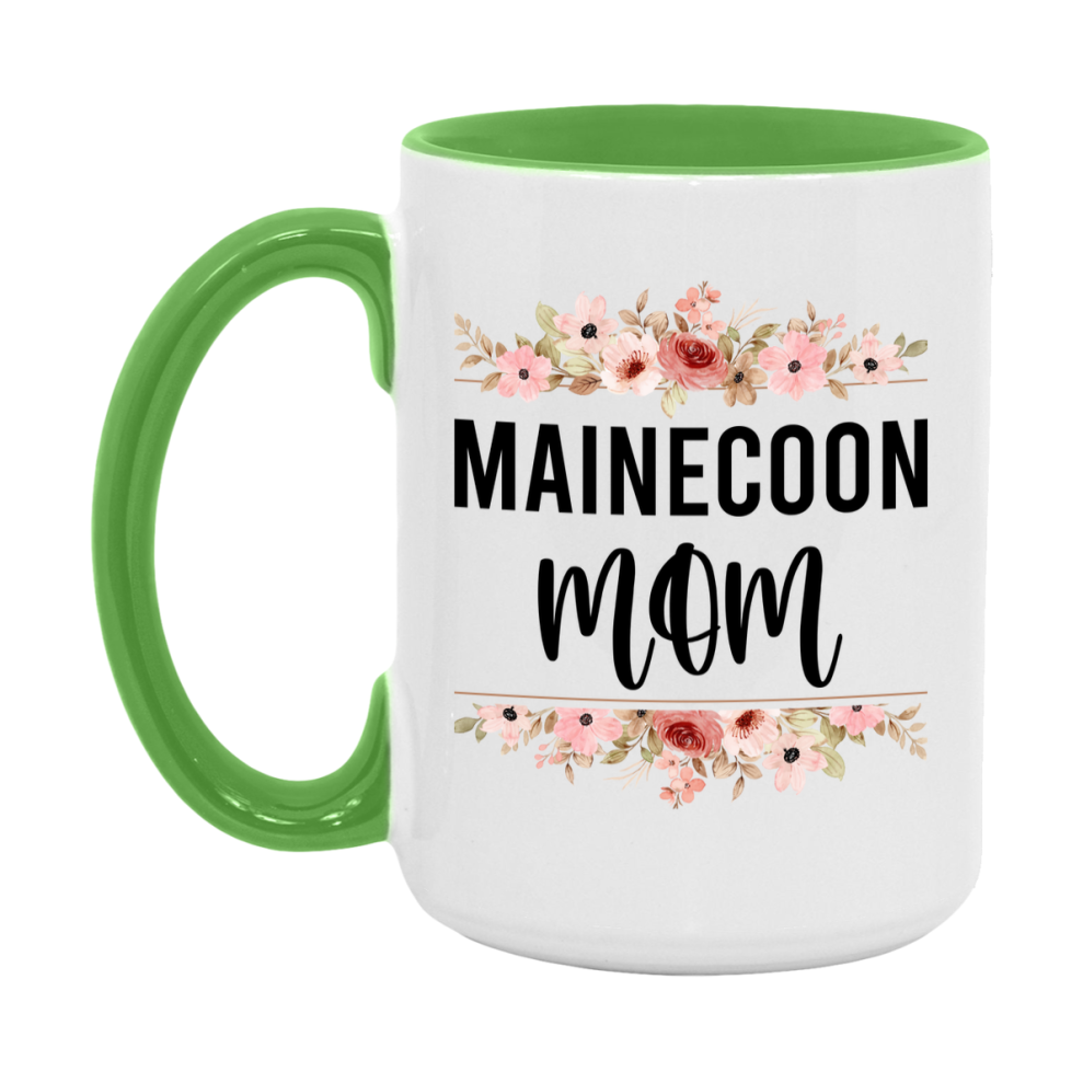Mainecoon Cat Mom Mug, Floral Cat Mug For Mom, 11Oz Or 15Oz Coffee Cup