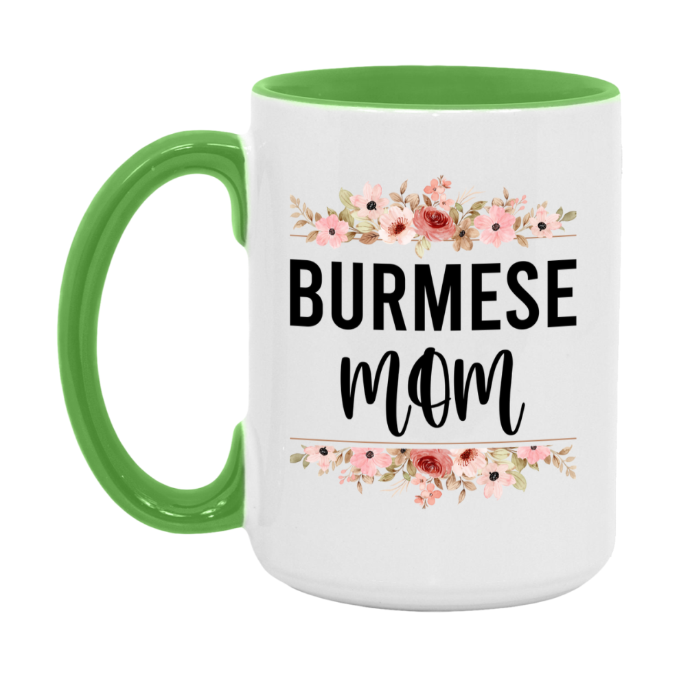 Burmese Cat Mom Mug, Floral Cat Mug For Mom, 11Oz Or 15Oz Coffee Cup