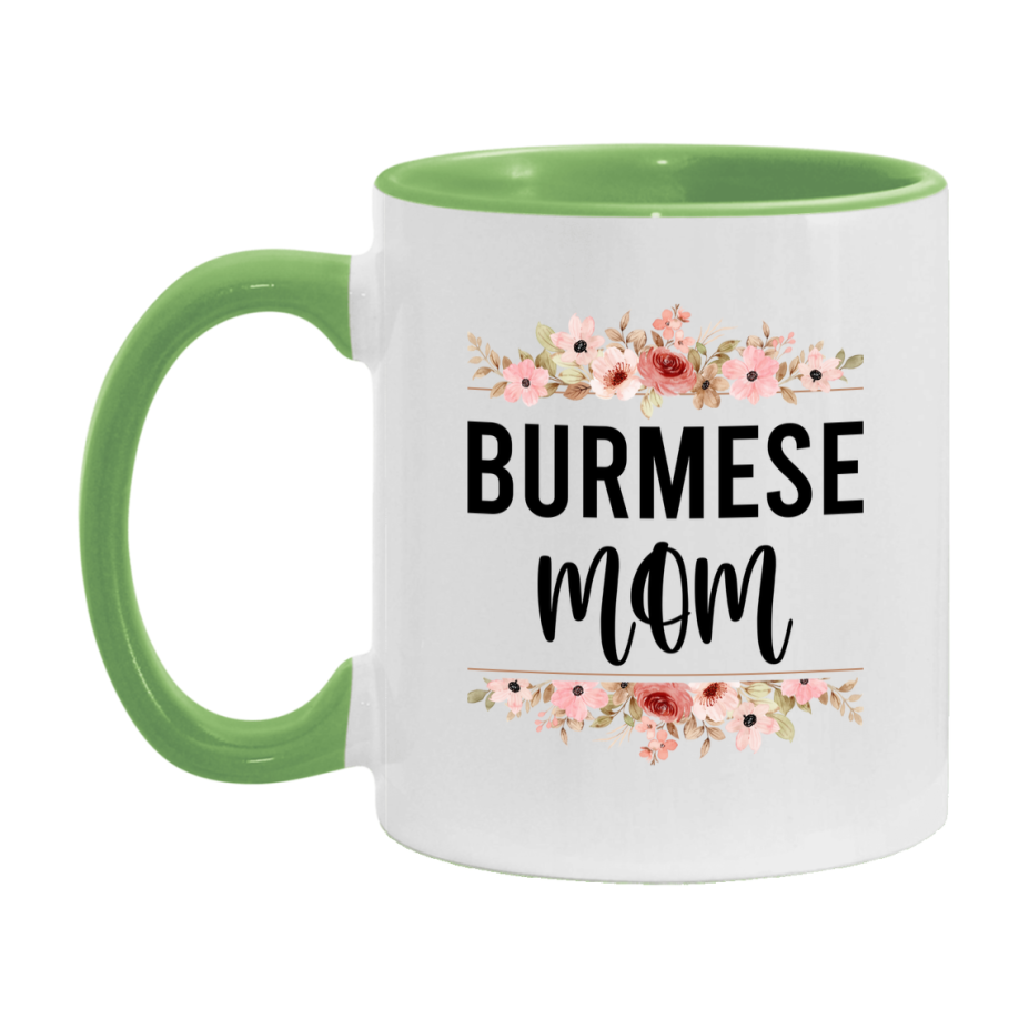 Burmese Cat Mom Mug, Floral Cat Mug For Mom, 11Oz Or 15Oz Coffee Cup