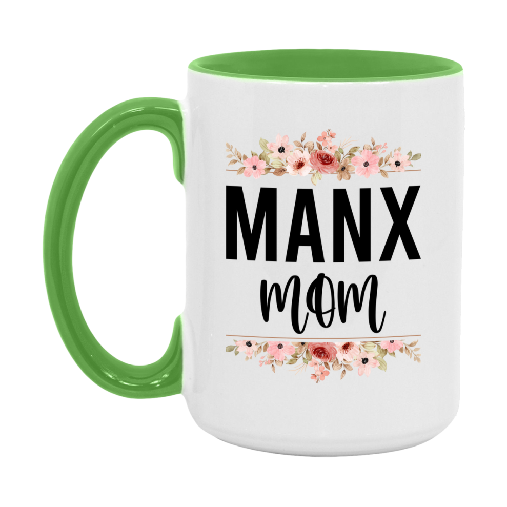 Manx Cat Mom Mug, Floral Cat Mug For Mom, 11Oz Or 15Oz Coffee Cup