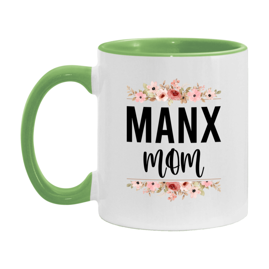 Manx Cat Mom Mug, Floral Cat Mug For Mom, 11Oz Or 15Oz Coffee Cup