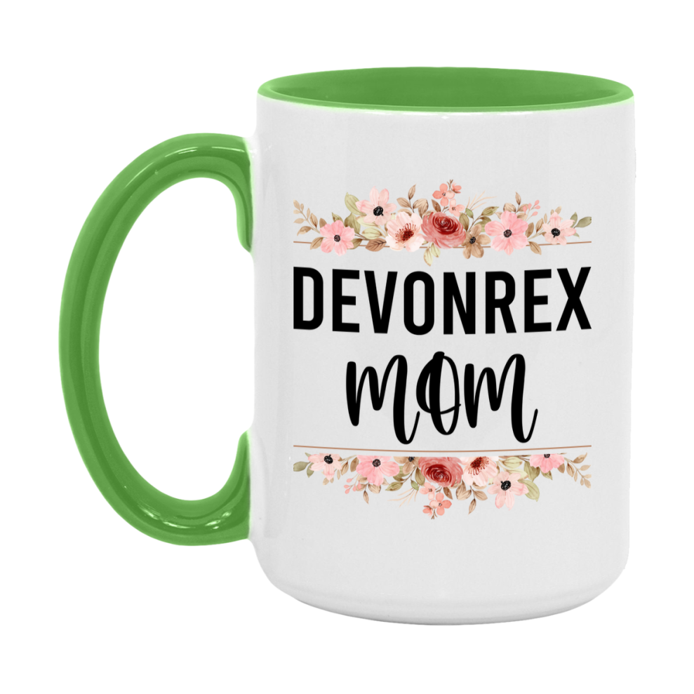 Devonrex Cat Mom Mug, Floral Cat Mug For Mom, 11Oz Or 15Oz Coffee Cup