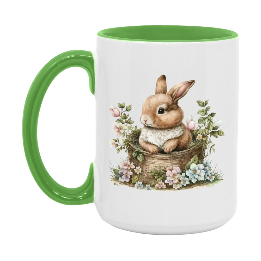 Easter Bunny Coffee Mug, Easter Basket Clipart Easter Gift, Double-Sided 11Oz Or 15Oz White Ceramic Cup