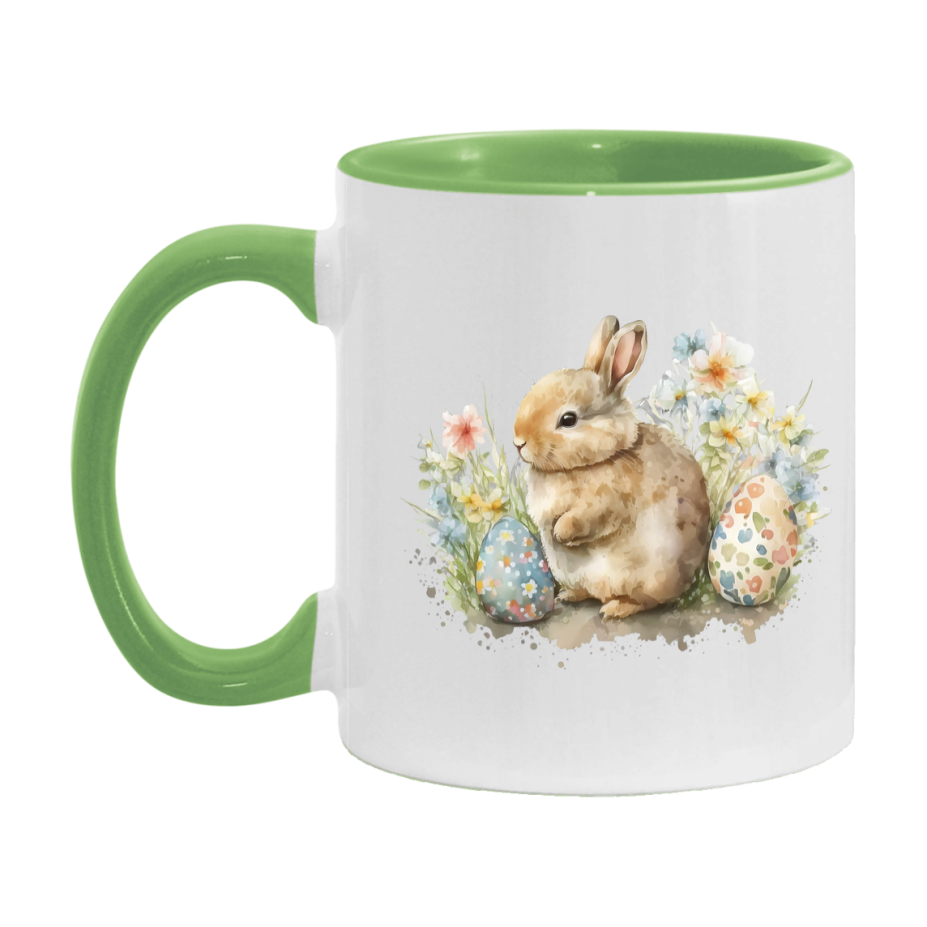 Easter Bunny Coffee Mug, Pastel Easter Eggs Desing Easter Gift, Double-Sided 11Oz Or 15Oz White Ceramic Cup