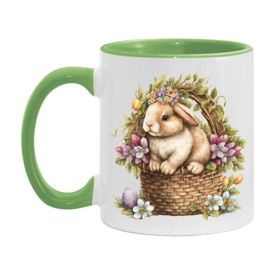 Easter Bunny Coffee Mug, Vintage Bunny Basket Design Easter Gift, Double-Sided 11Oz Or 15Oz White Ceramic Cup