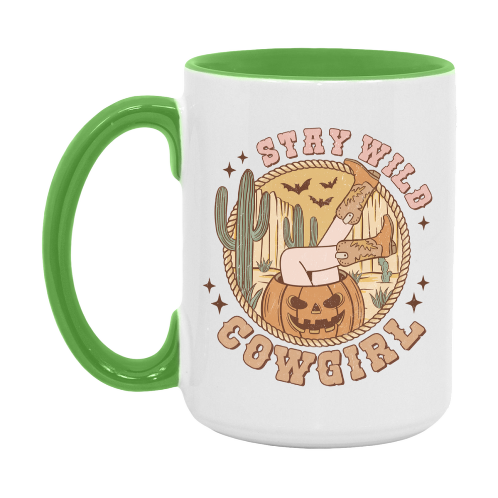 Western Halloween Mug, Cute Retro Western Halloween Coffee Cup, 11Oz Or 15Oz White Ceramic Mug