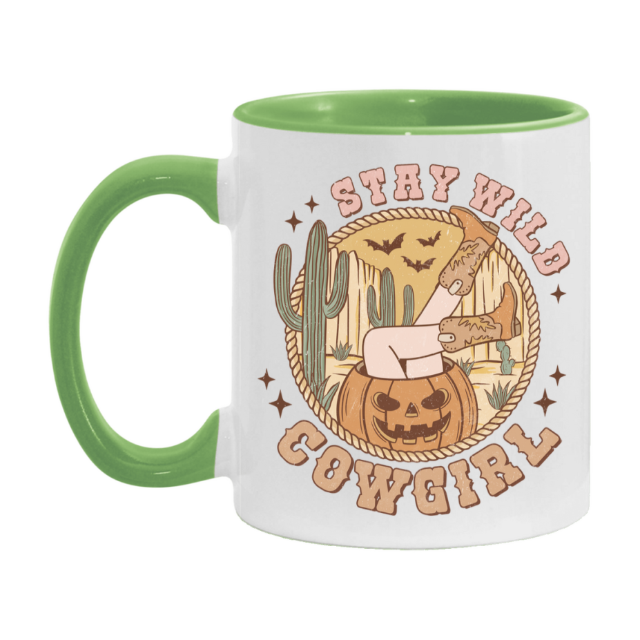 Western Halloween Mug, Cute Retro Western Halloween Coffee Cup, 11Oz Or 15Oz White Ceramic Mug