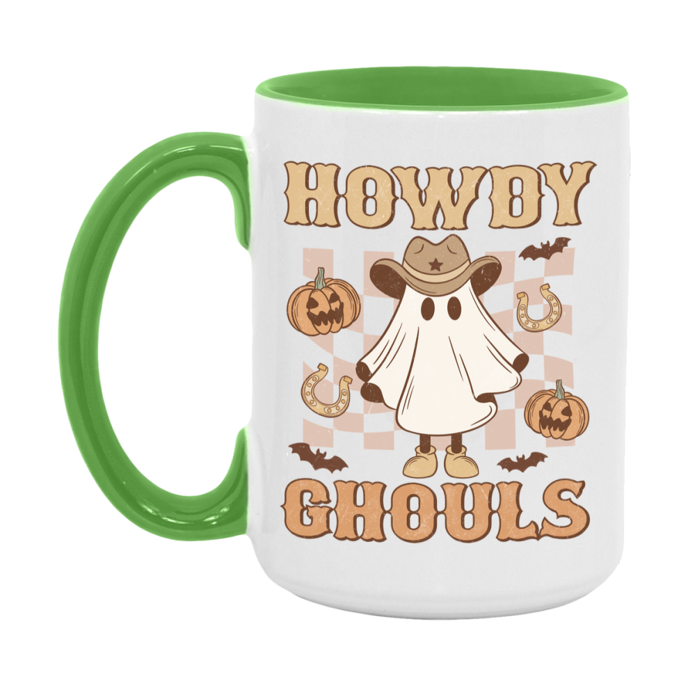 Western Halloween Mug, Cute Retro Western Halloween Coffee Cup, 11Oz Or 15Oz White Ceramic Mug