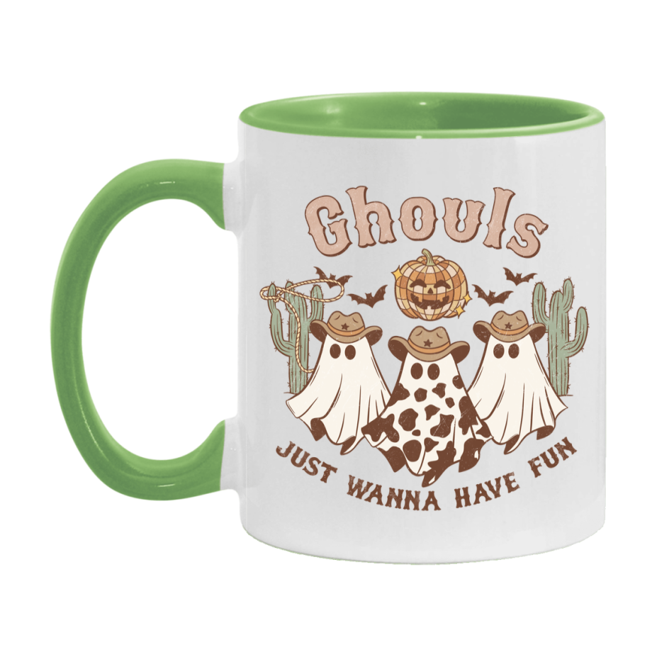 Western Halloween Mug, Cute Retro Western Halloween Coffee Cup, 11Oz Or 15Oz White Ceramic Mug