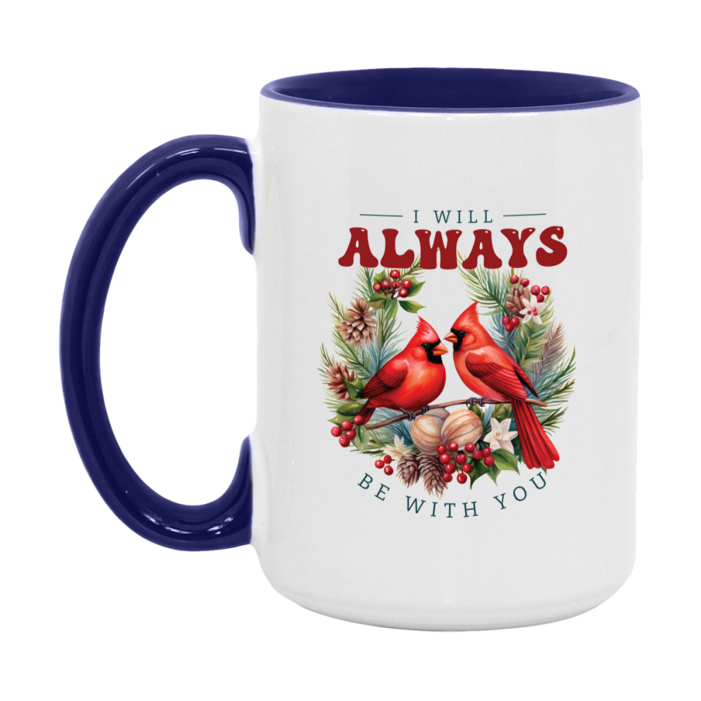 Red Cardinal Mug – Northern Red Cardinal Christmas Mug with Heartfelt Message, 11oz or 15oz White Ceramic Coffee Cup