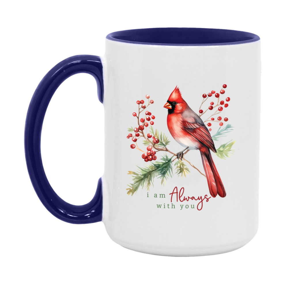 Red Cardinal Mug – Northern Red Cardinal Christmas Mug with Heartfelt Message, 11oz or 15oz White Ceramic Coffee Cup