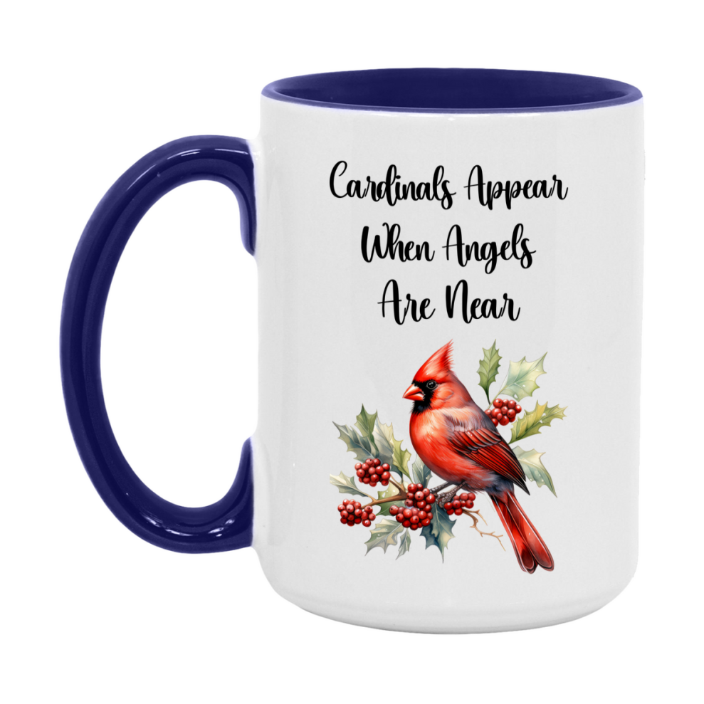 Red Cardinal Mug – "Cardinals Appear When Angels Are Near," 11oz or 15oz Ceramic Christmas Coffee Mug Gift for Cardinal Lovers