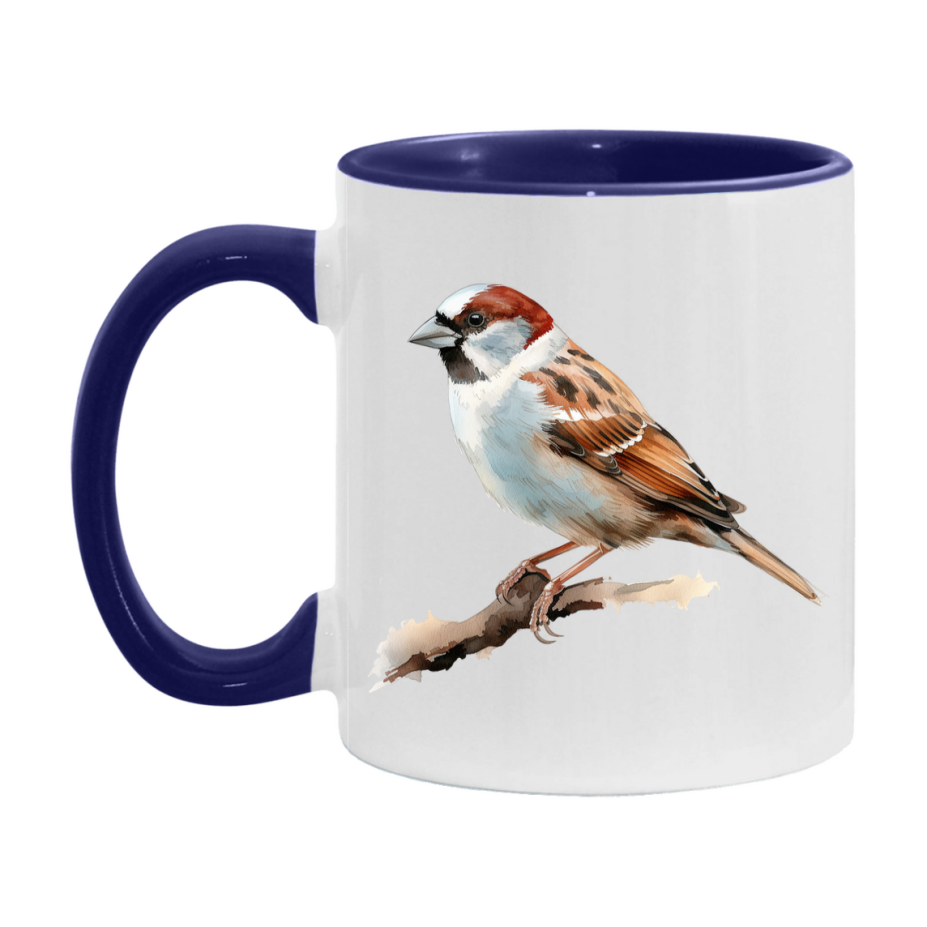 Bird Watching Mug, House Sparrow Song Bird Mug, 11oz or 15oz White Ceramic Coffee Mug Gift for Bird Watchers