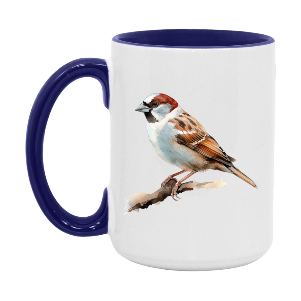 Bird Watching Mug, House Sparrow Song Bird Mug, 11oz or 15oz White Ceramic Coffee Mug Gift for Bird Watchers
