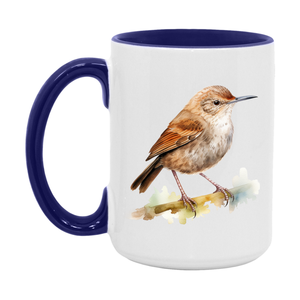 Bird Watching Mug, House Wren Song Bird Mug, 11oz or 15oz White Ceramic Coffee Mug Gift for Bird Watchers