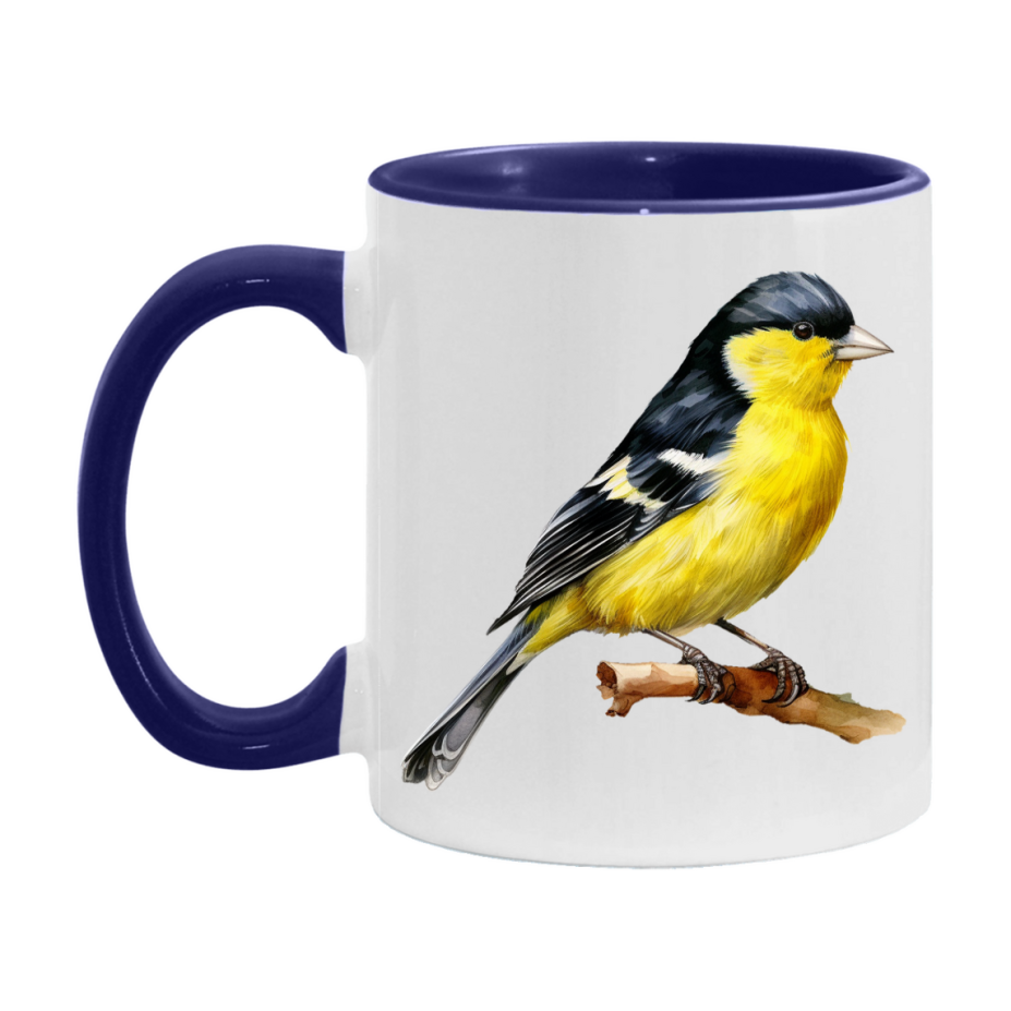 Bird Watching Mug, Lesser Goldfinch Song Bird Mug, 11oz or 15oz White Ceramic Coffee Mug Gift for Bird Watchers