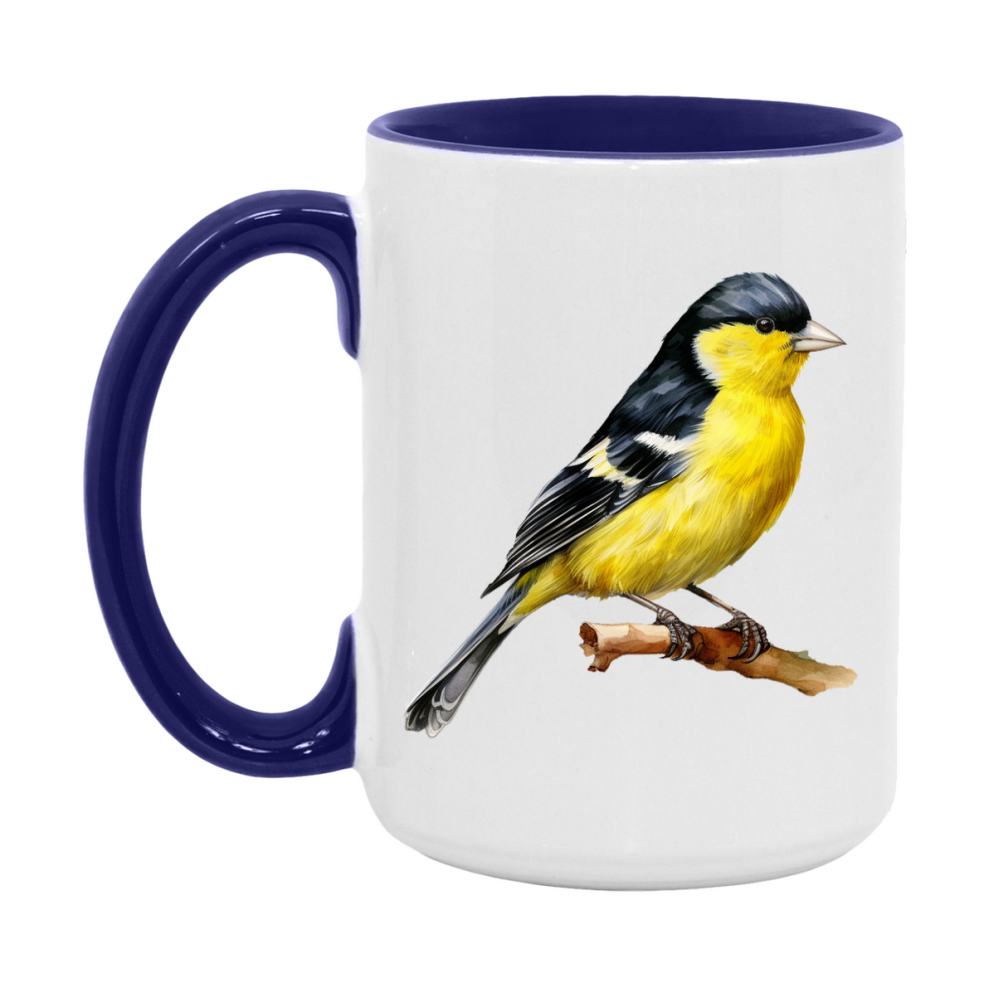 Bird Watching Mug, Lesser Goldfinch Song Bird Mug, 11oz or 15oz White Ceramic Coffee Mug Gift for Bird Watchers