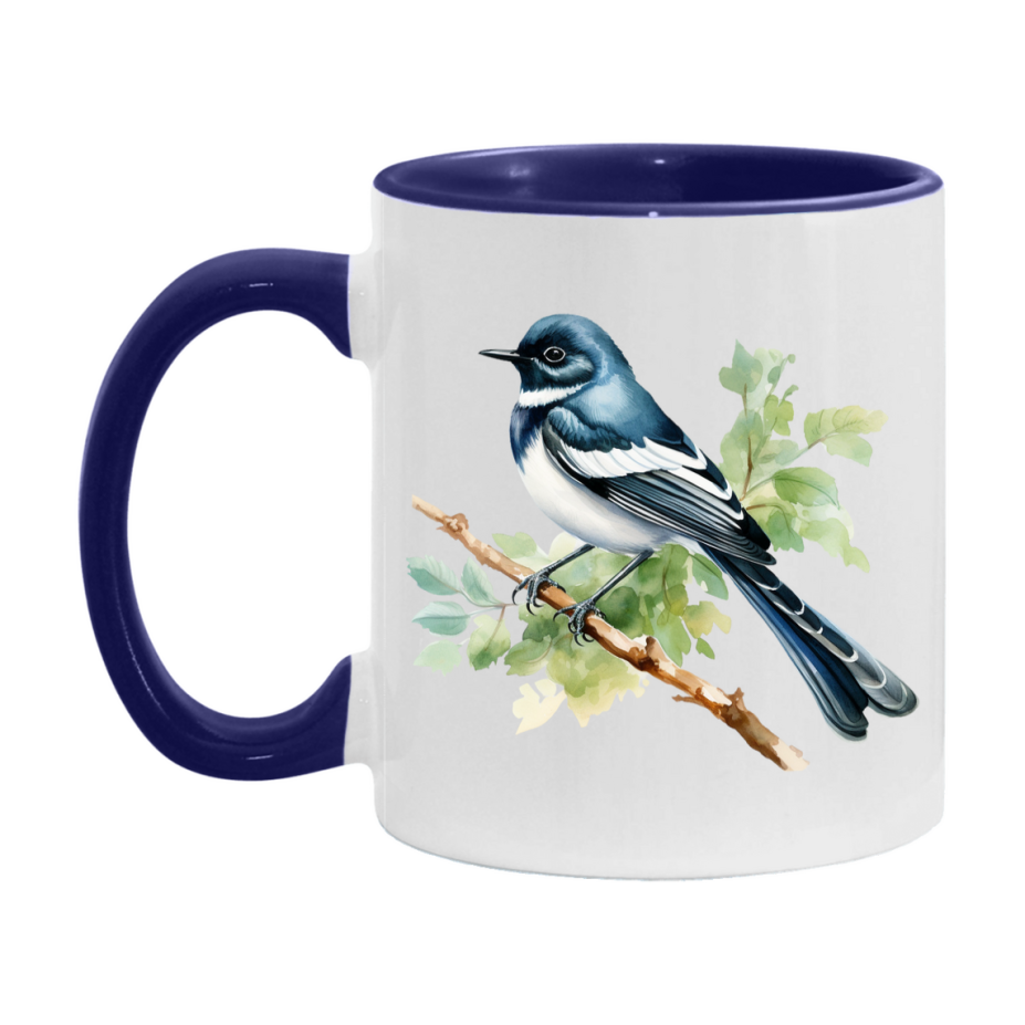 Bird Watching Mug, Oriental Magpie Robin Song Bird Mug, 11oz or 15oz White Ceramic Coffee Mug Gift for Bird Watchers