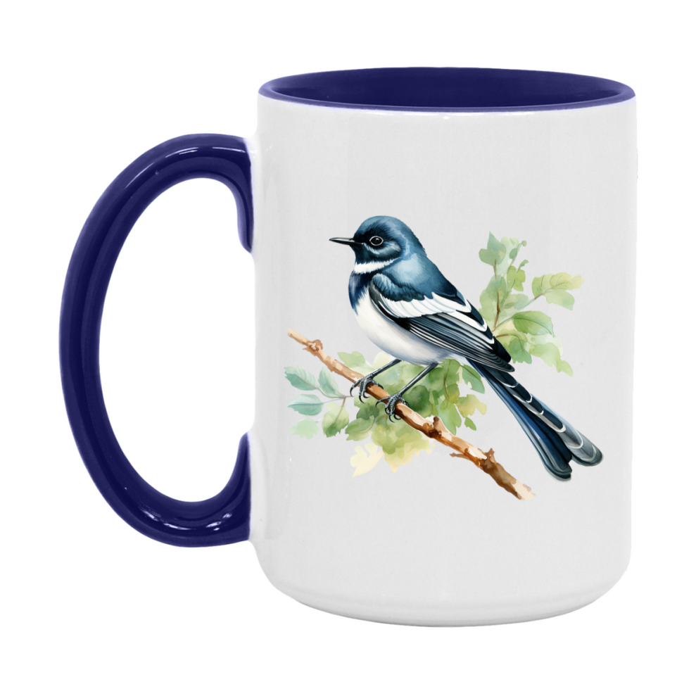 Bird Watching Mug, Oriental Magpie Robin Song Bird Mug, 11oz or 15oz White Ceramic Coffee Mug Gift for Bird Watchers