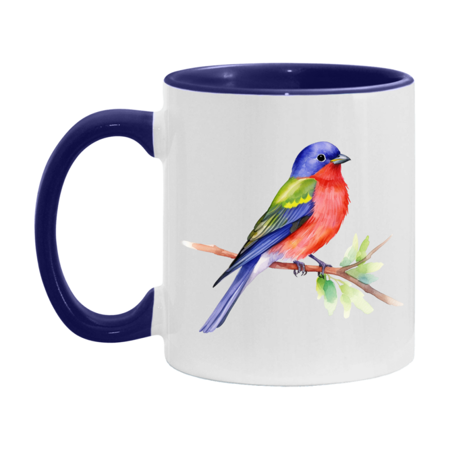 Bird Watching Mug, Painted Bunting Song Bird Mug, 11oz or 15oz White Ceramic Coffee Mug Gift for Bird Watchers