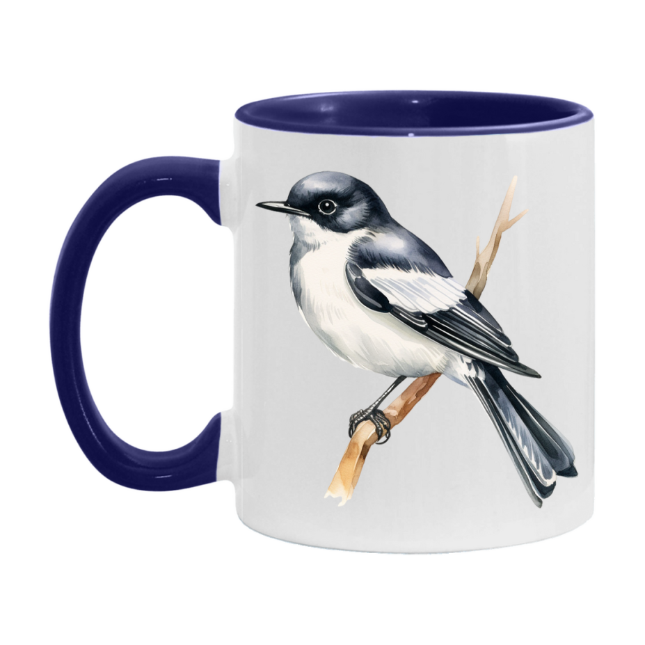 Bird Watching Mug, Pied Flycatcher Song Bird Mug, 11oz or 15oz White Ceramic Coffee Mug Gift for Bird Watchers