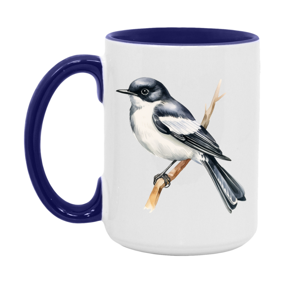 Bird Watching Mug, Pied Flycatcher Song Bird Mug, 11oz or 15oz White Ceramic Coffee Mug Gift for Bird Watchers