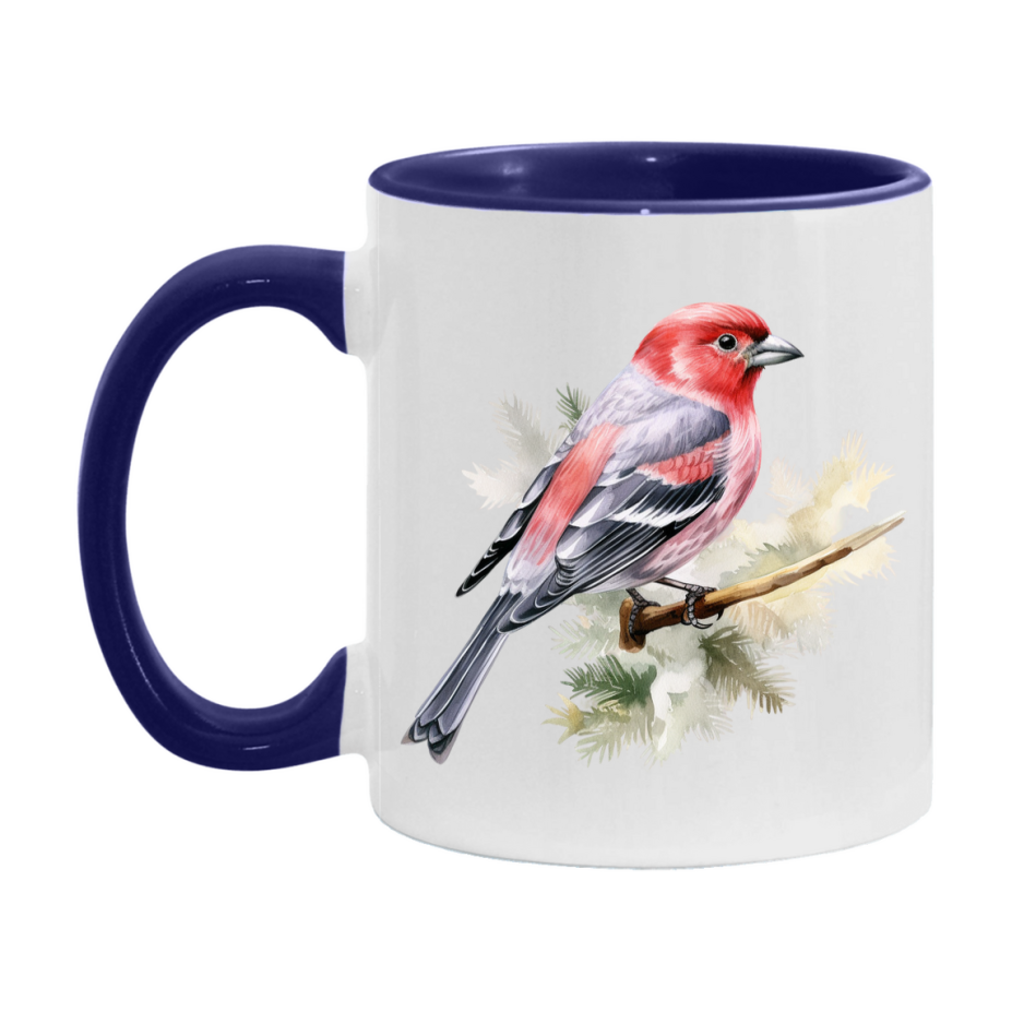 Bird Watching Mug, Pine Grosbeak Song Bird Mug, 11oz or 15oz White Ceramic Coffee Mug Gift for Bird Watchers