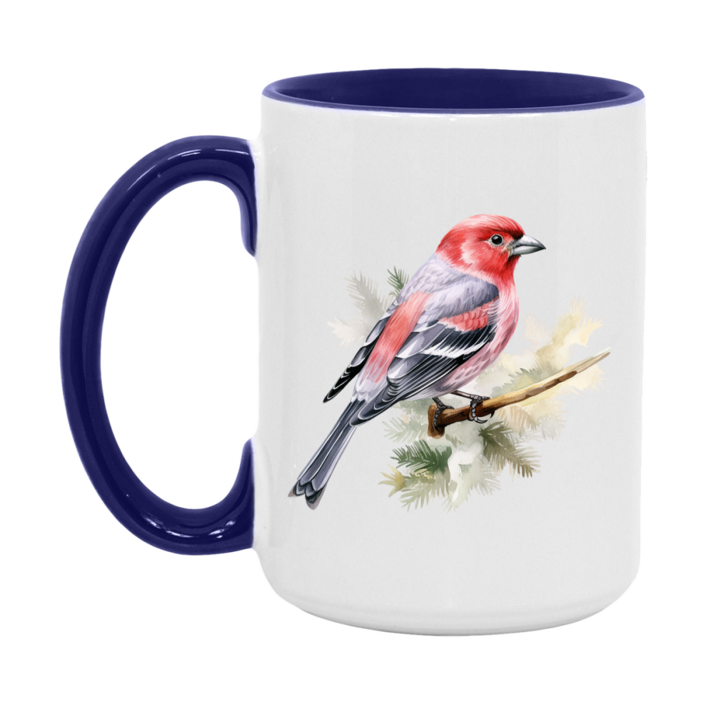Bird Watching Mug, Pine Grosbeak Song Bird Mug, 11oz or 15oz White Ceramic Coffee Mug Gift for Bird Watchers