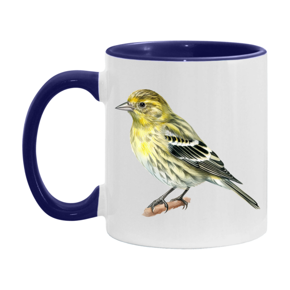 Bird Watching Mug, Pine Siskin Song Bird Mug, 11oz or 15oz White Ceramic Coffee Mug Gift for Bird Watchers