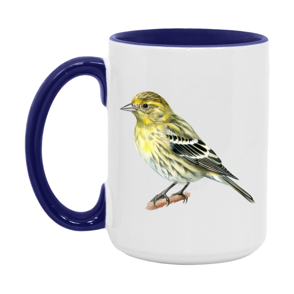 Bird Watching Mug, Pine Siskin Song Bird Mug, 11oz or 15oz White Ceramic Coffee Mug Gift for Bird Watchers