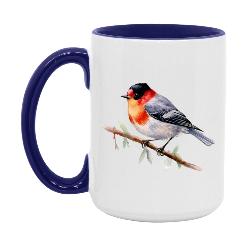Bird Watching Mug, Red Faced Warbler Song Bird Mug, 11oz or 15oz White Ceramic Coffee Mug Gift for Bird Watchers