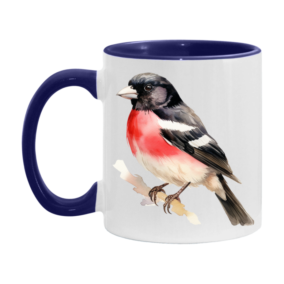 Bird Watching Mug, Rose Breasted Grosbeak Song Bird Mug, 11oz or 15oz White Ceramic Coffee Mug Gift for Bird Watchers