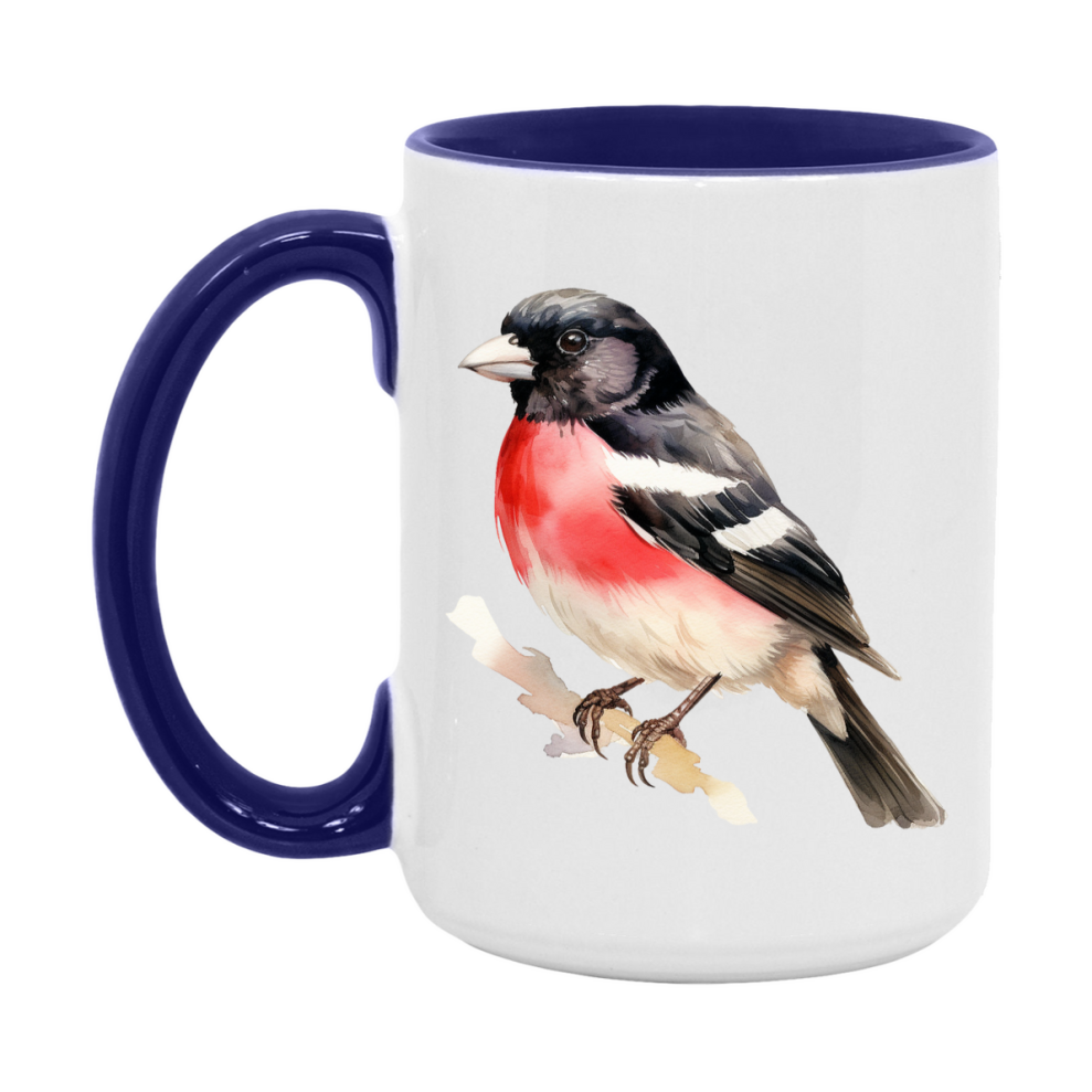 Bird Watching Mug, Rose Breasted Grosbeak Song Bird Mug, 11oz or 15oz White Ceramic Coffee Mug Gift for Bird Watchers
