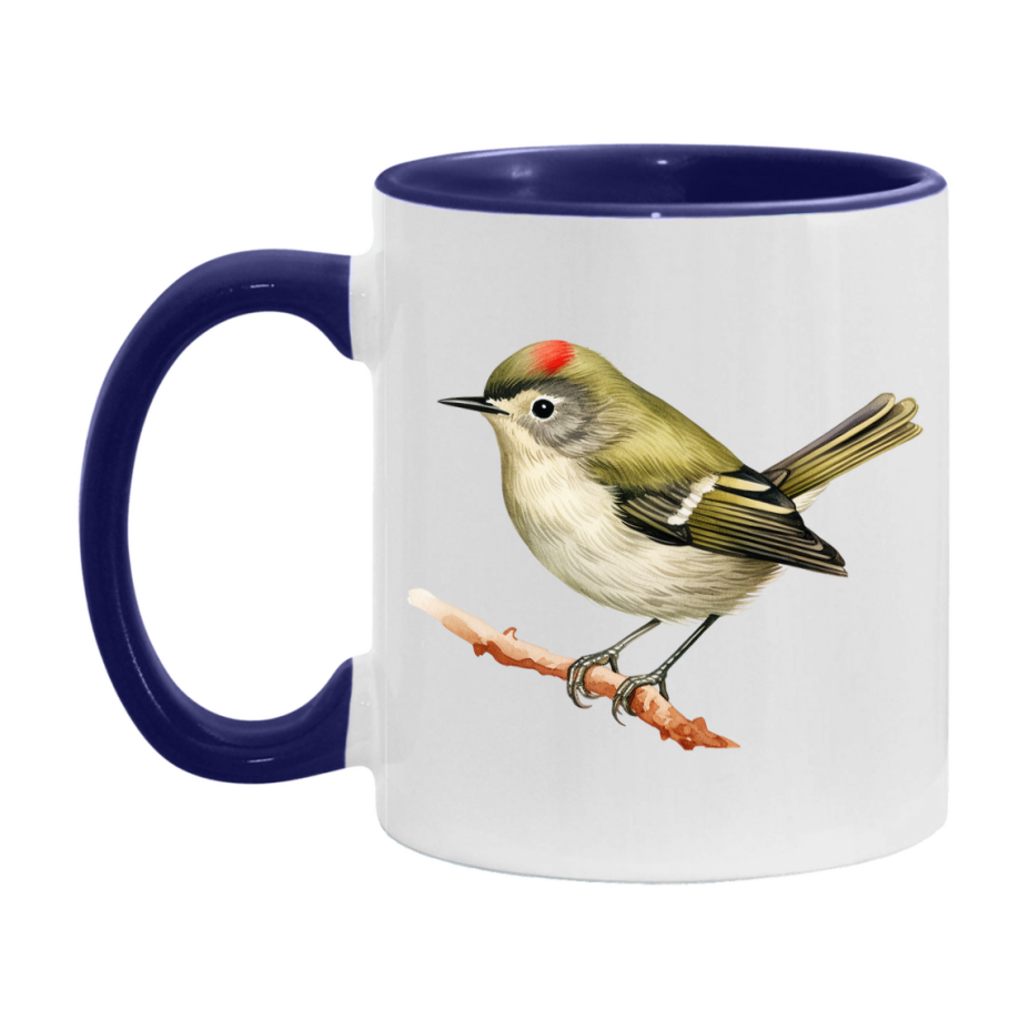 Bird Watching Mug, Ruby Crowned Kinglet Song Bird Mug, 11oz or 15oz White Ceramic Coffee Mug Gift for Bird Watchers