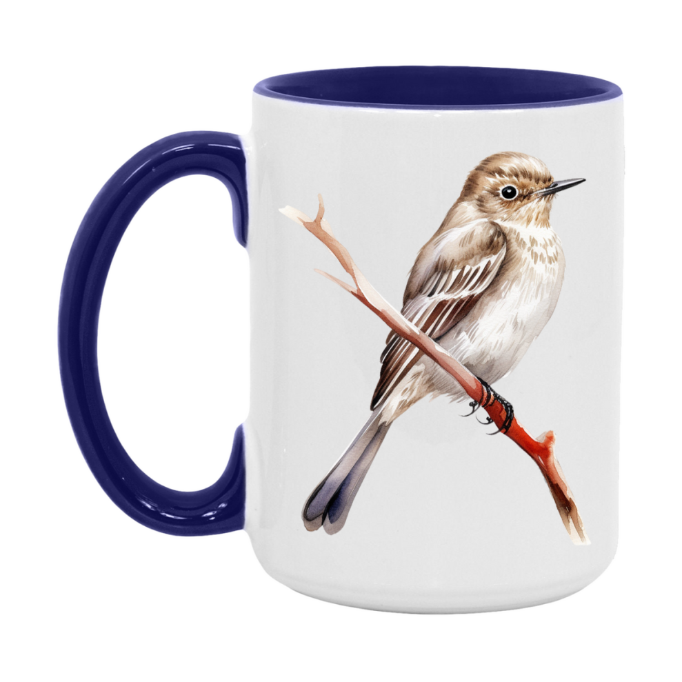 Bird Watching Mug, Spotted Flycatcher Song Bird Mug, 11oz or 15oz White Ceramic Coffee Mug Gift for Bird Watchers