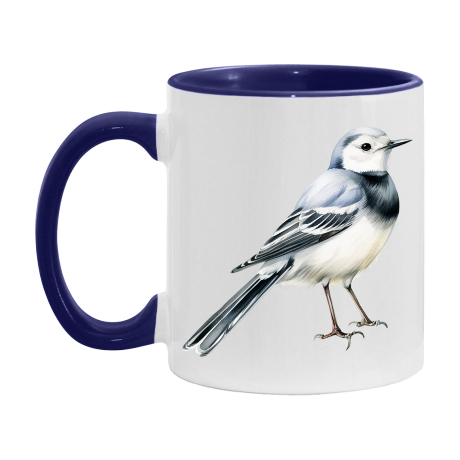 Bird Watching Mug, White Wagtail Song Bird Mug, 11oz or 15oz White Ceramic Coffee Mug Gift for Bird Watchers