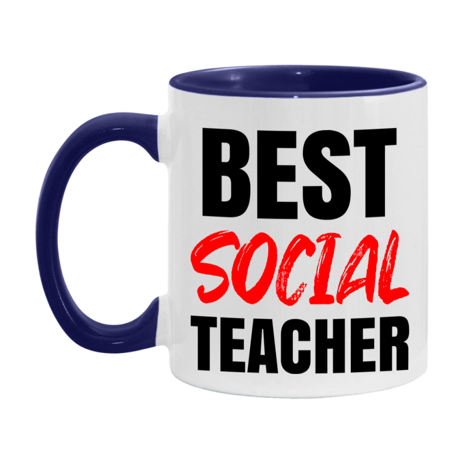 Teacher Superlative Mug, Best Social Teacher Gift, 11oz or 15oz White Ceramic Coffee Cup for Social Teacher