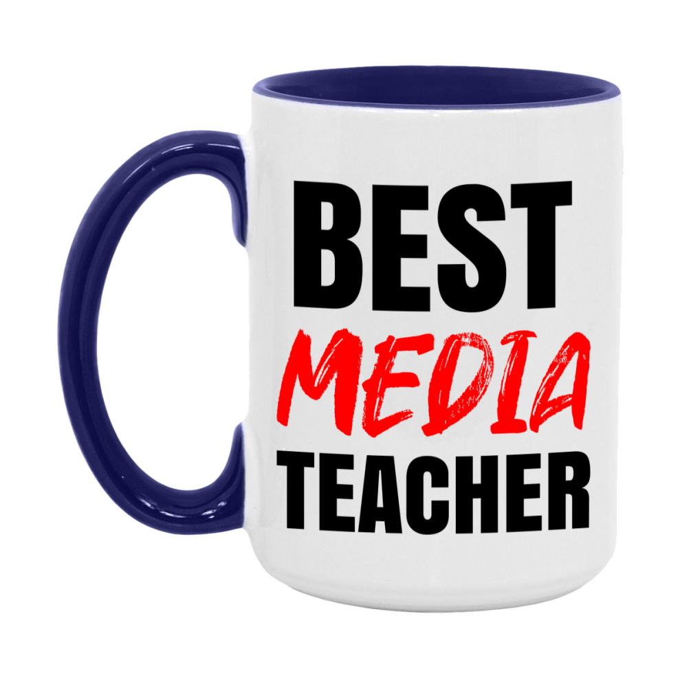 Teacher Superlative Mug, Best Media Teacher Gift, 11oz or 15oz White Ceramic Coffee Cup for Media Teacher