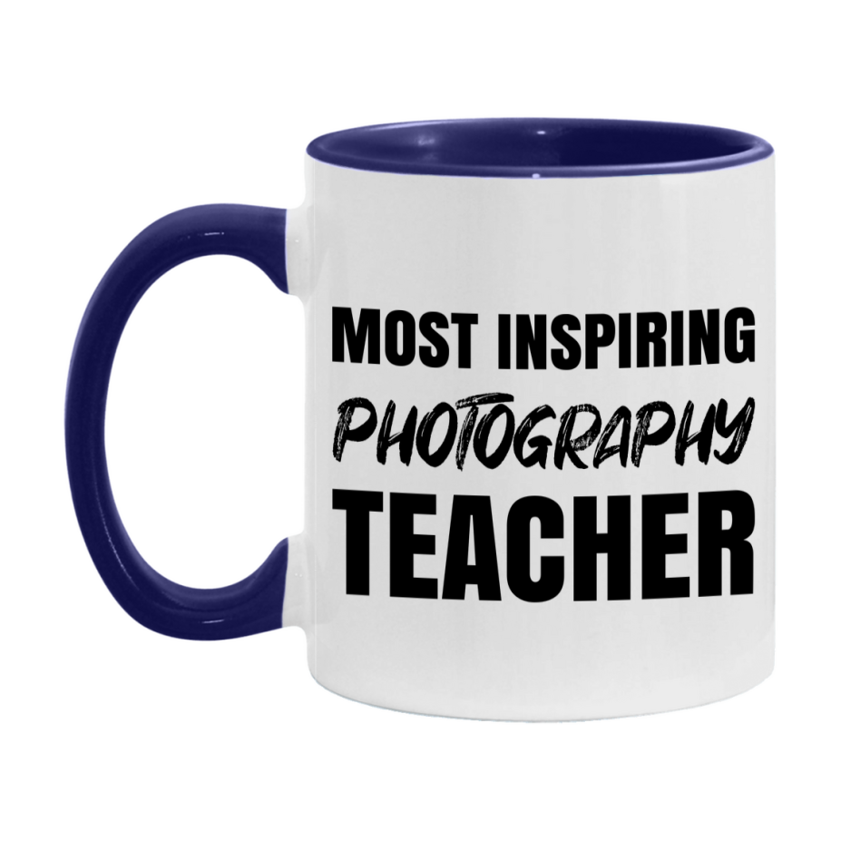 Teacher Superlative Mug, Most Inspiring Photography Teacher Gift, 11oz or 15oz White Ceramic Coffee Cup, Gift for Photography Teacher